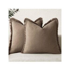 Fringed Brown linen Pillow covers